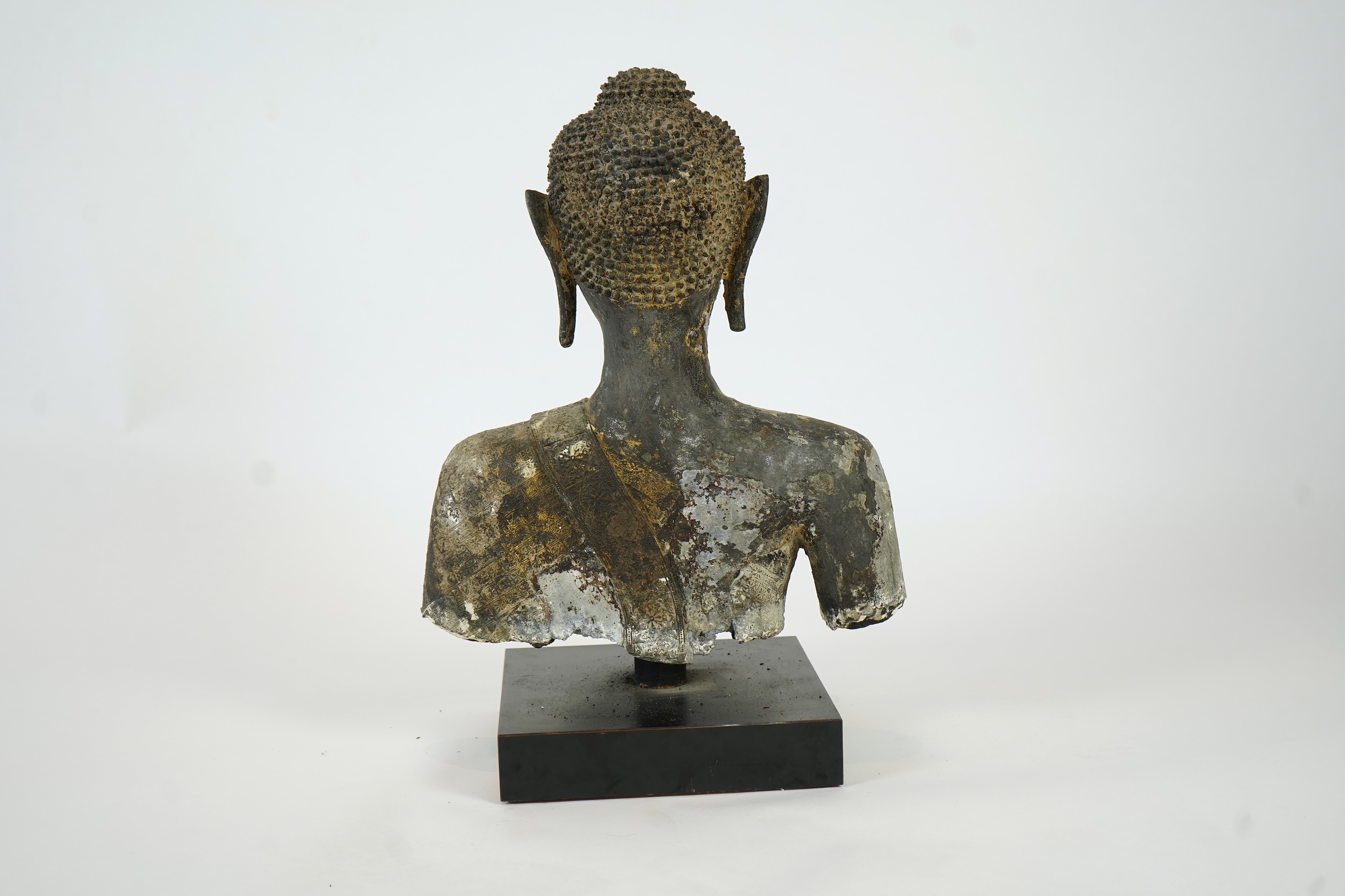 A large Thai lacquered bronze bust of Buddha, 17th/18th century